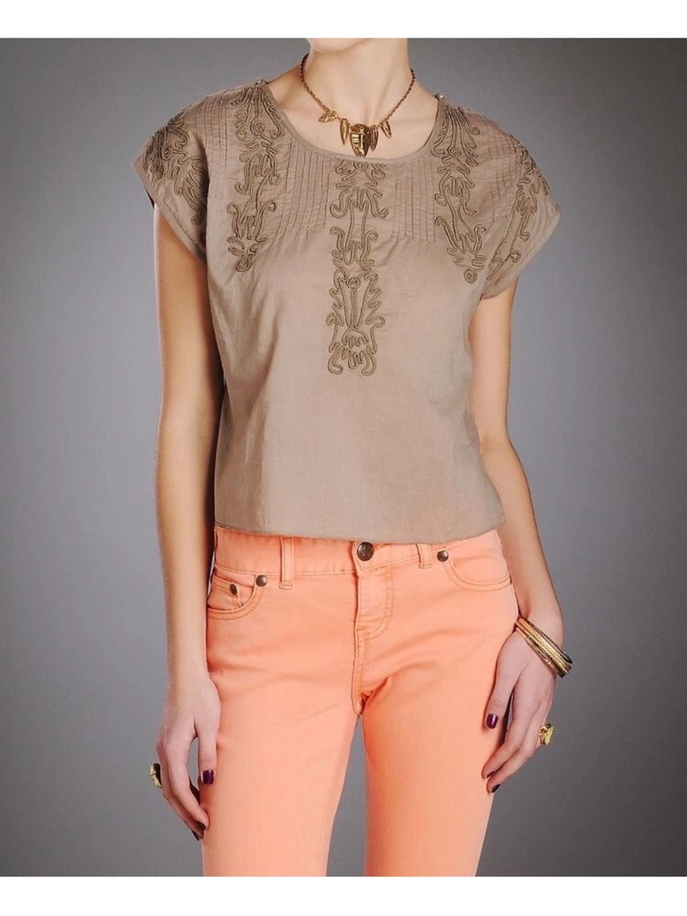 Free People Quills stone Embroidered Top